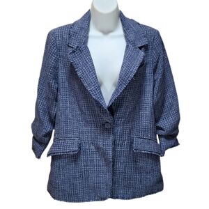 Wit & Wisdom Ruched Sleeve Tweed Blazer Women's Size Small Color Indigo